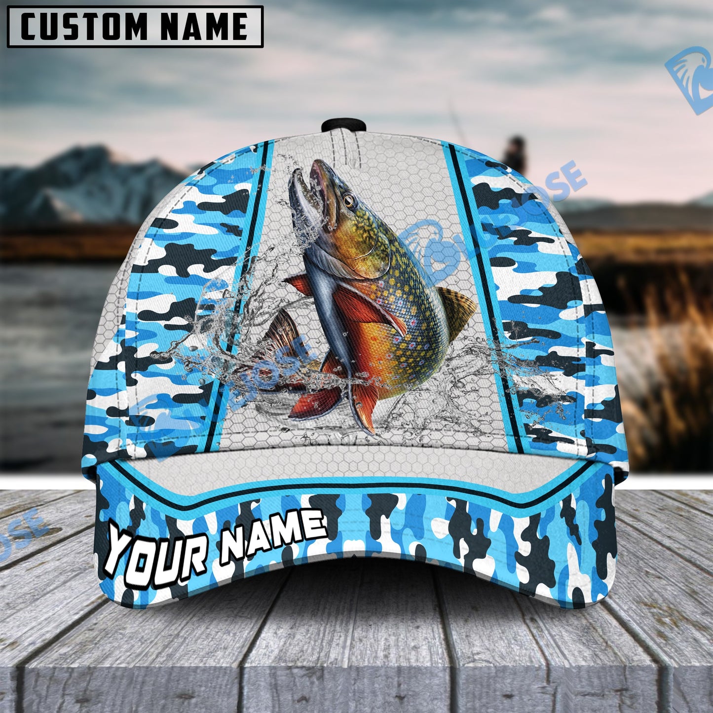 Frenzidea Personalized Trout Fishing Light Blue Camo Sport Classic Cap