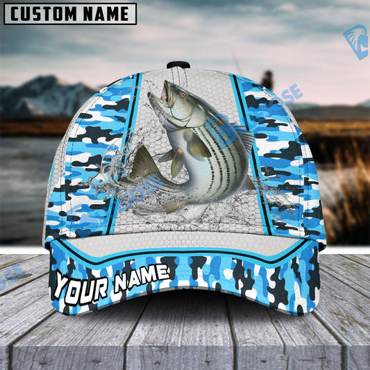 Frenzidea Personalized Striped Bass Fishing Light Blue Camo Sport Classic Cap