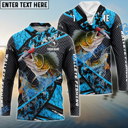 Frenzidea Walleye Fishing Blue Camo 2 Sport Custom Name & Team Name 3D Shirts