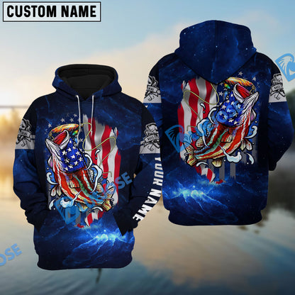 frenzidea Personalized Bass Fishing 3D American Flag Patriotic Hoodie