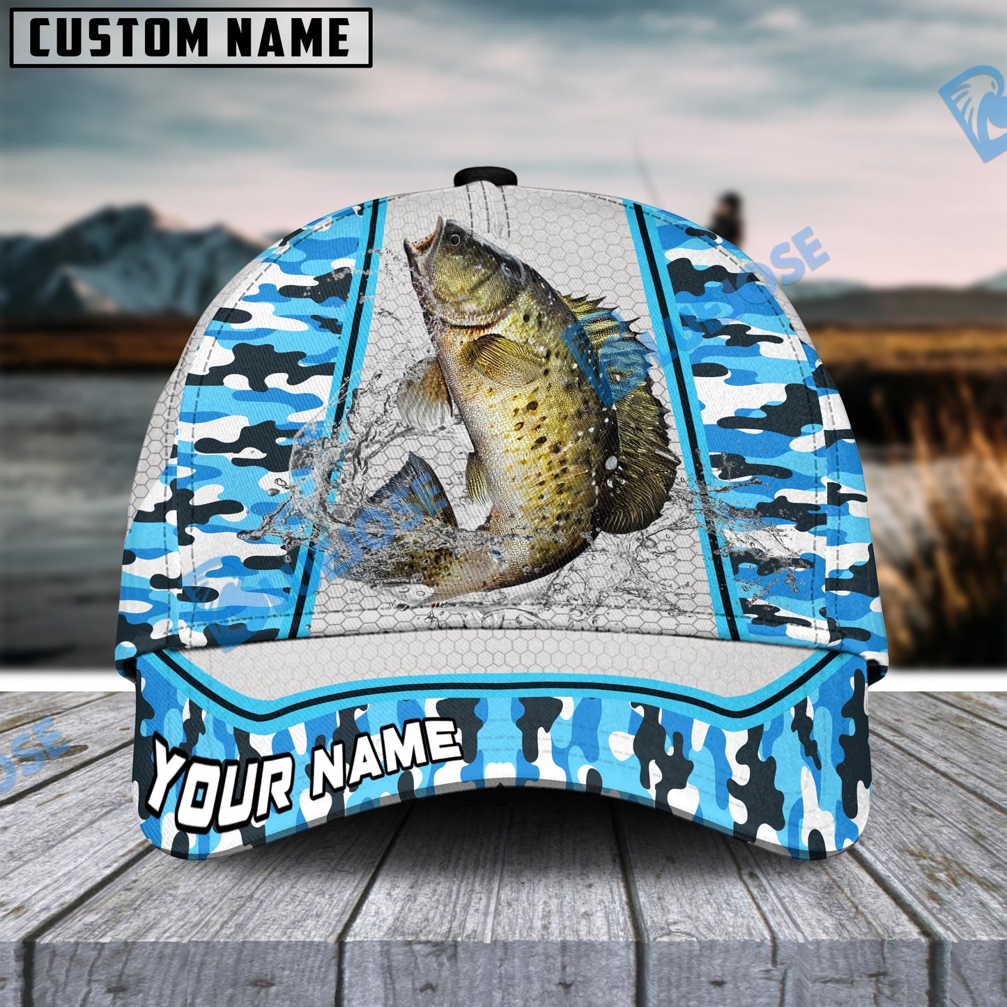 Frenzidea Personalized Crappie Fishing Light Blue Camo Sport Classic Cap