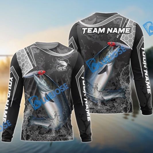 Frenzidea Salmon Fishing Gray Camo Sport Custom Name & Team Name 3D Shirts
