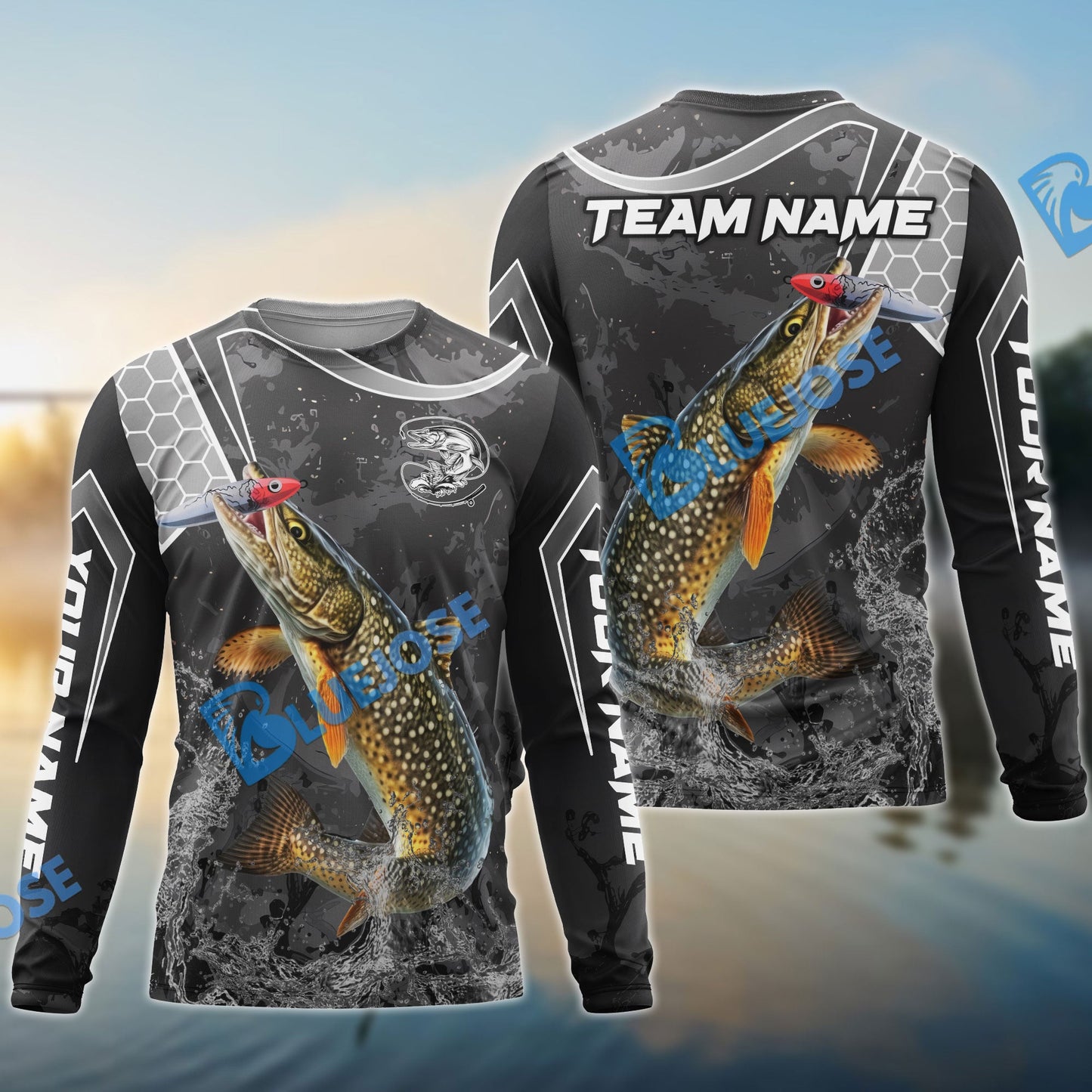 Frenzidea Pike Fishing Gray Camo Sport Custom Name & Team Name 3D Shirts