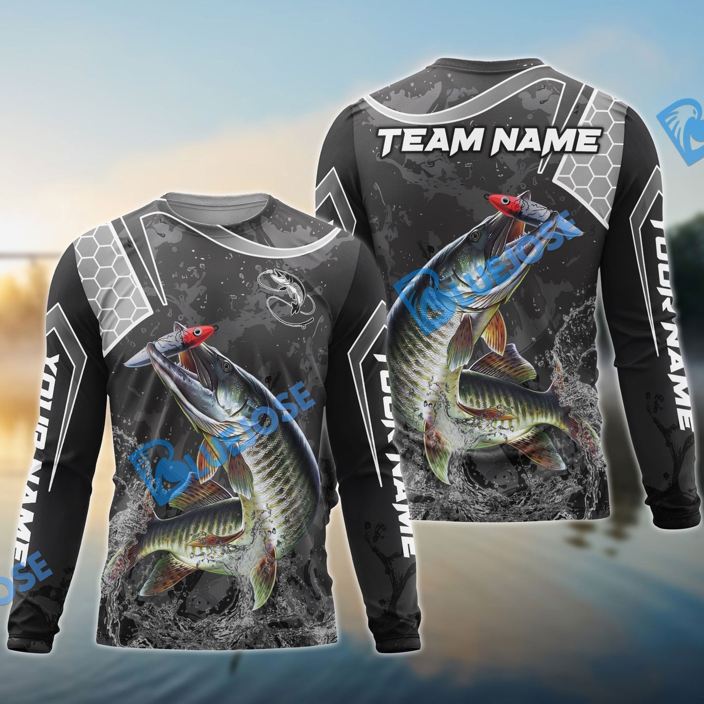 Frenzidea Musky Fishing Gray Camo Sport Custom Name & Team Name 3D Shirts