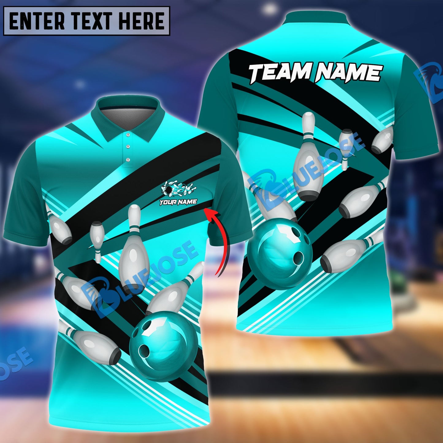 Frenzideas Bowling Strike Pins Customized Name, Team Name 3D Shirt ( 4 Colors )