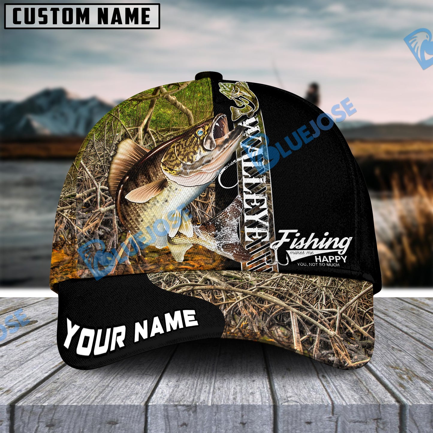 Frenzidea Personalized Walleye Fishing Jungle Camo Classic Cap