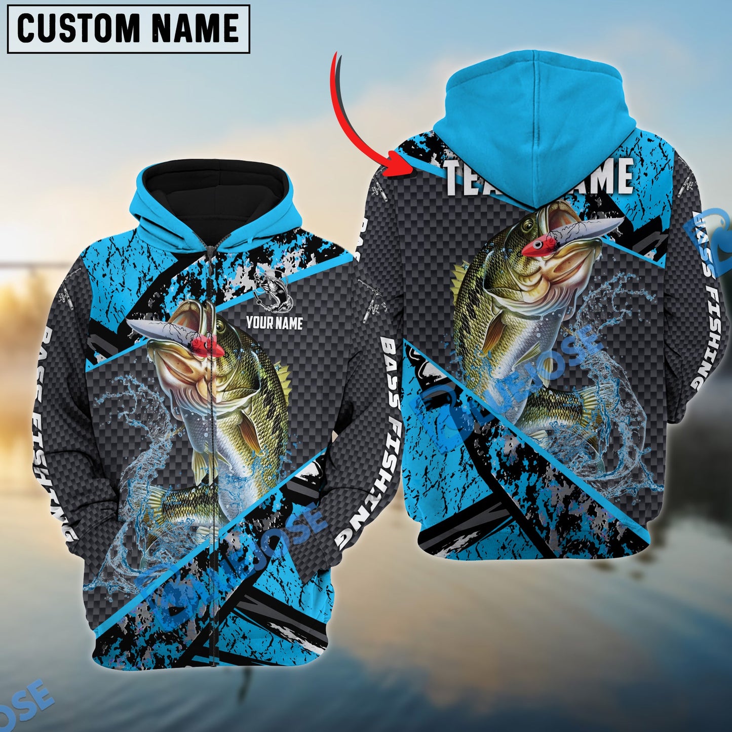 Frenzidea Bass Fishing Blue Camo 2 Sport Custom Name & Team Name 3D Shirts