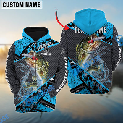 Frenzidea Bass Fishing Blue Camo 2 Sport Custom Name & Team Name 3D Shirts