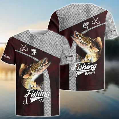 Frenzidea Walleye Personalized Fishing Red Shirt
