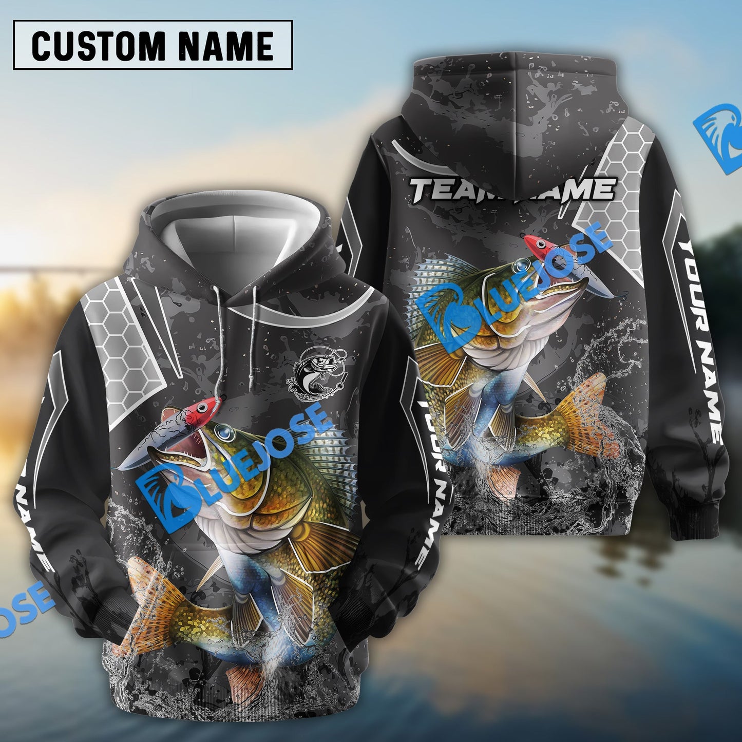 Frenzidea Walleye Fishing Gray Camo Sport Custom Name & Team Name 3D Shirts