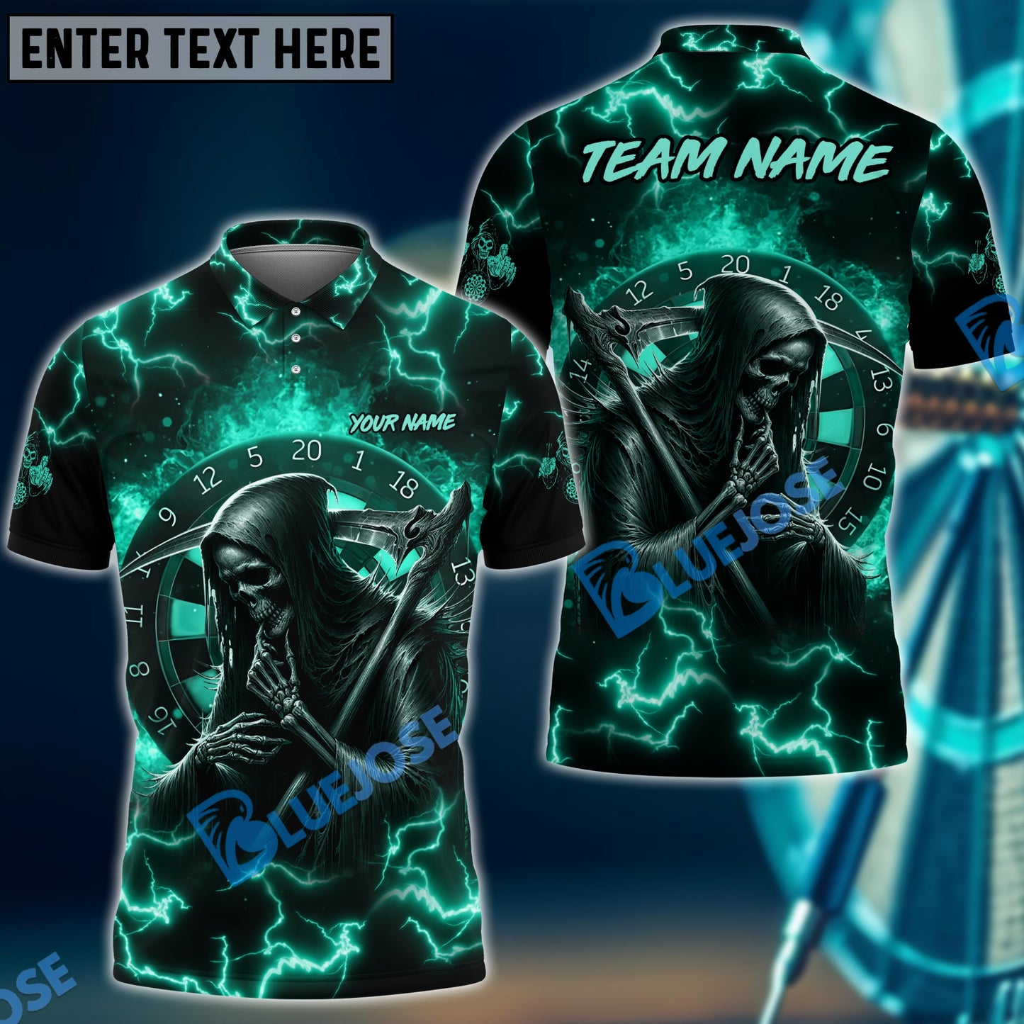 Frenzidea Darts Skull Fire Personalized Name, Team Name Shirt (5 Colors)