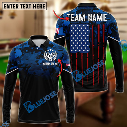 Frenzidea Billiard Navy US Flag Pattern Personalized Name, Team Name Unisex Shirt