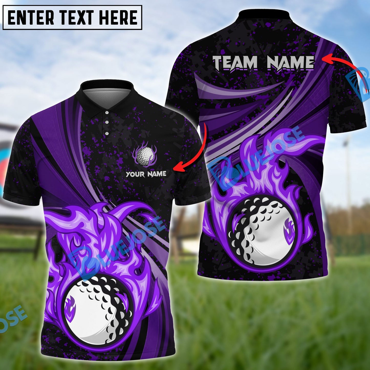 Frenzidea Golf Fire Flame Customized Name, Team Name 3D Shirts (4 Colors)