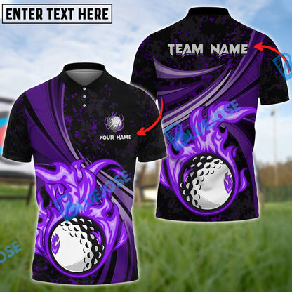 Frenzidea Golf Fire Flame Customized Name, Team Name 3D Shirts (4 Colors)
