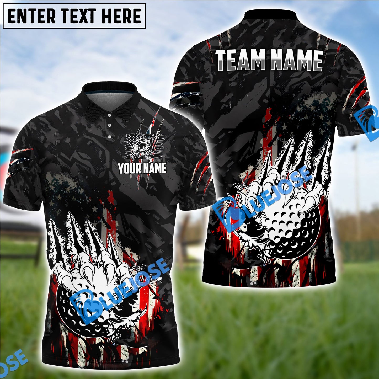 Frenzidea Golf Claws Tearing US Flag Customized Name, Team Name 3D Shirts