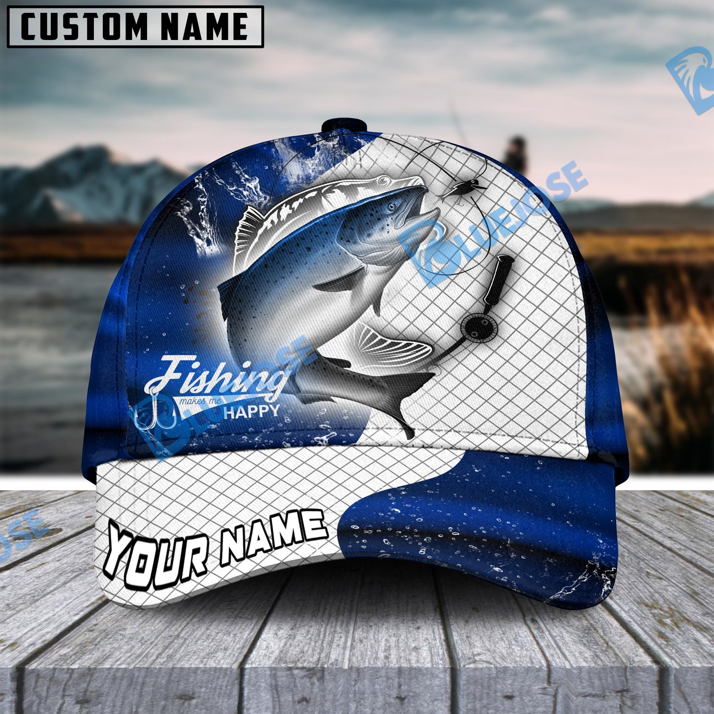 Frenzidea Personalized Salmon Fishing Dark Blue Skin Sport Classic Cap