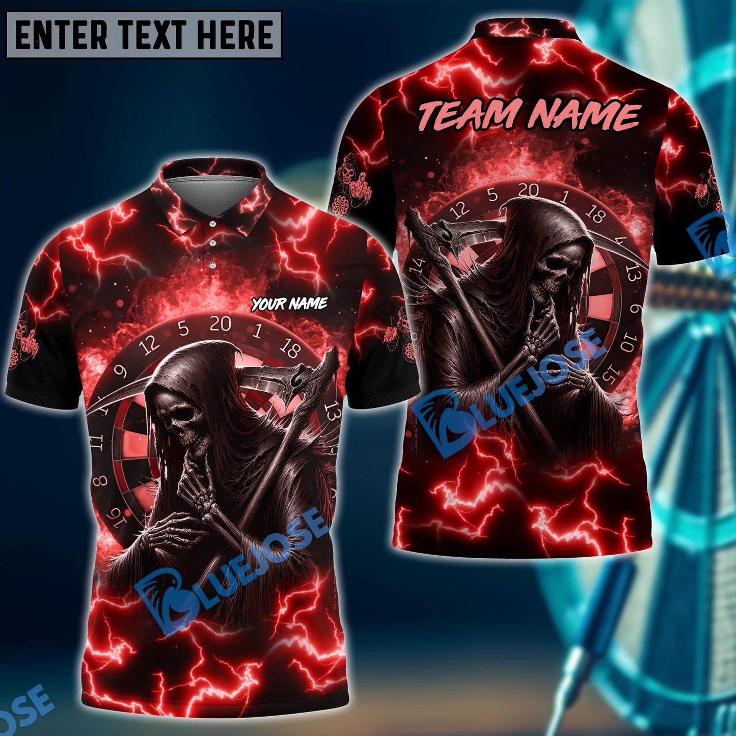 Frenzidea Darts Skull Fire Personalized Name, Team Name Shirt (5 Colors)