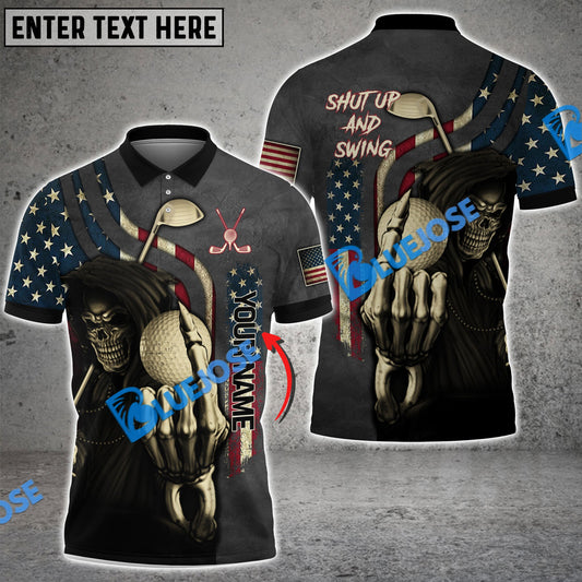 Frenzidea Golf Shut Up And Swing Skull USA Flag Customized Name 3D Shirts