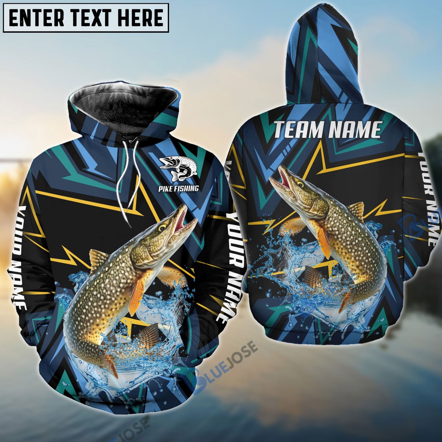 frenzidea Pike Fishing Lightning Pattern Sport Custom Name & Team Name 3D Shirts