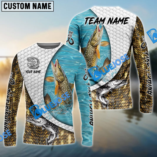 Frenzidea Pike Fishing White Skin Diagonal Custom Name & Team Name 3D Shirts