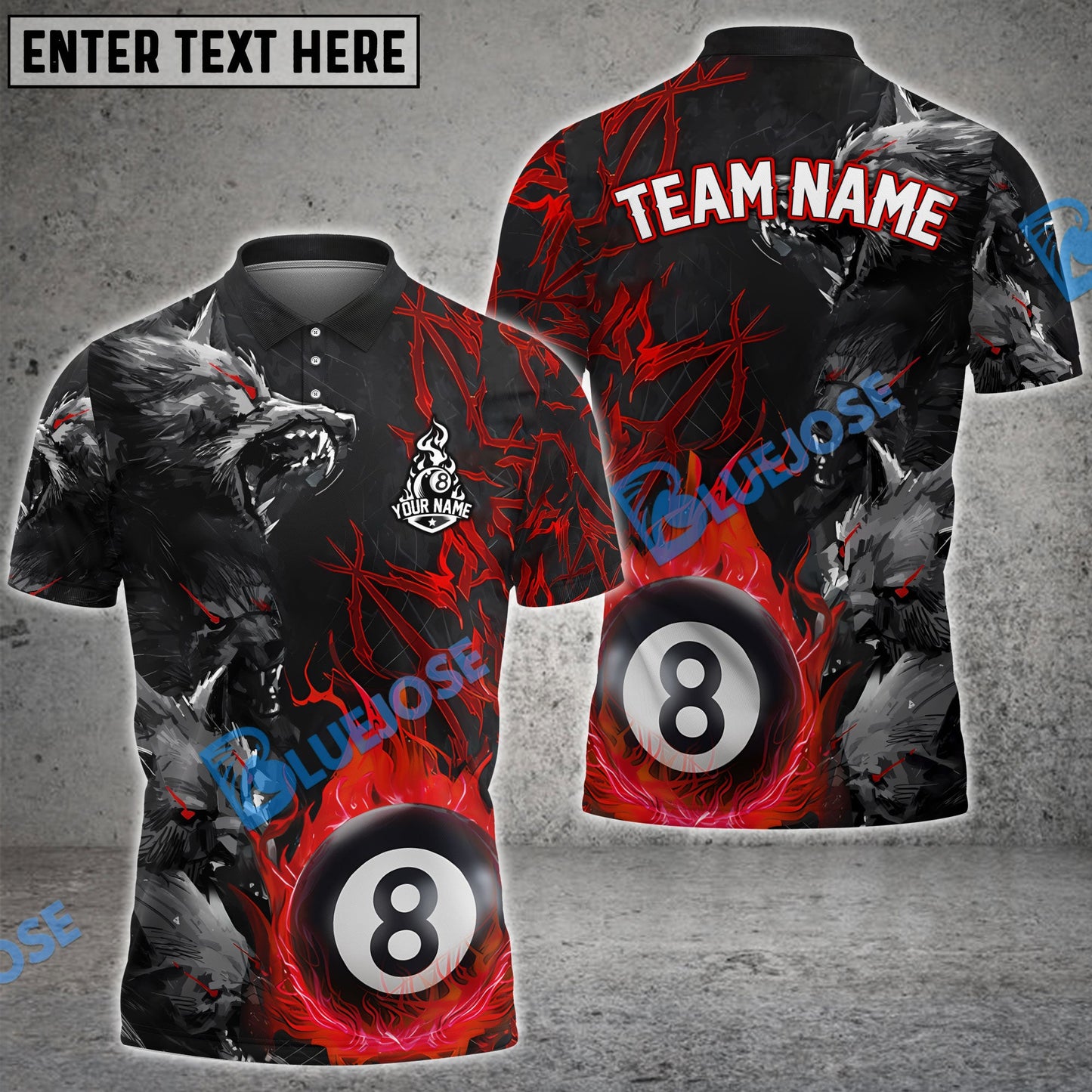 Frenzidea Billiards Flame Wolf Personalized Shirt