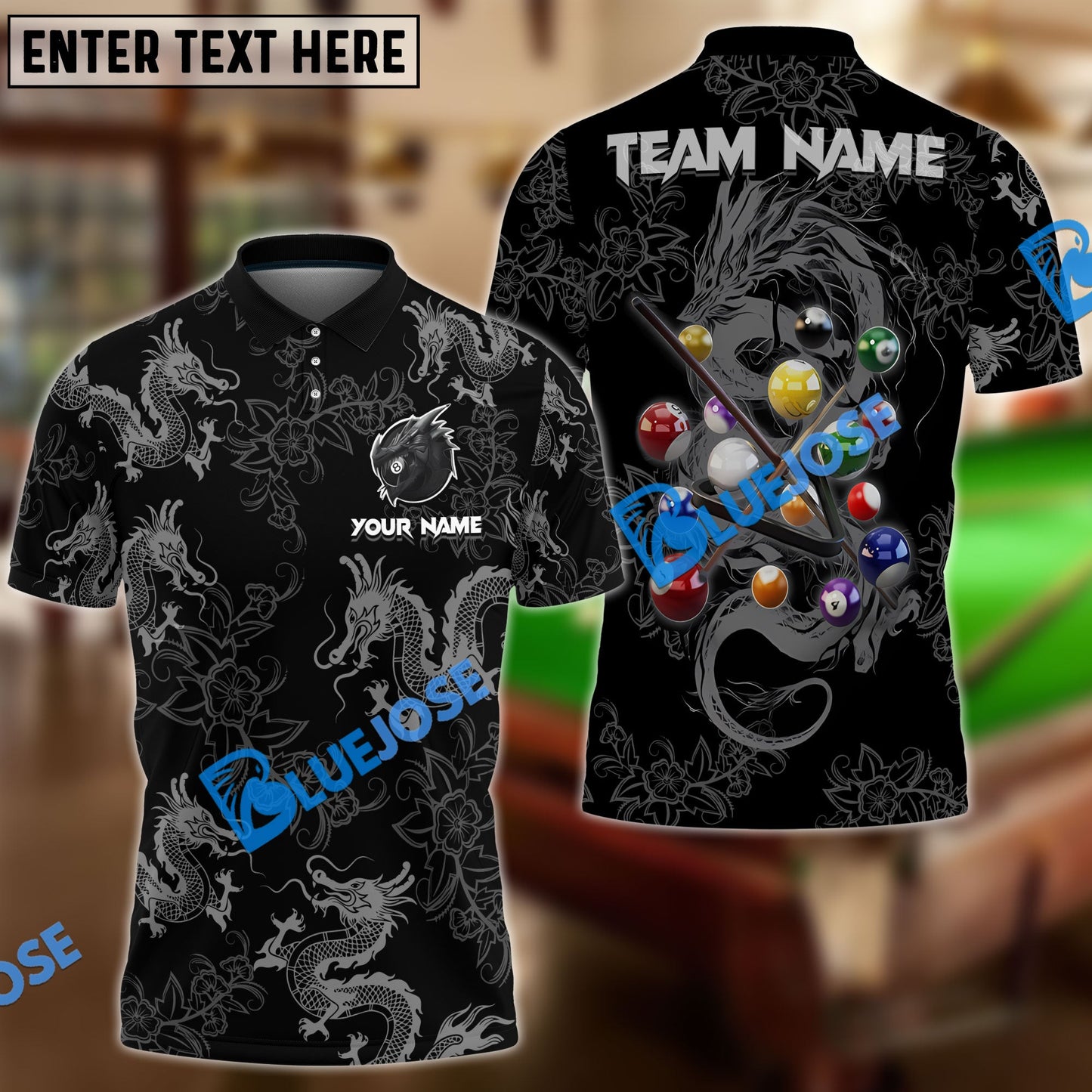 Frenzidea Billiards Ball 8 Powerful Dragon Tattoos Personalized Name, Team Name Unisex Shirt ( 4 Colors )