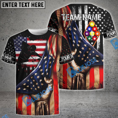Frenzidea Billiards American Flag 9 Ball Player Personalized Name, Team Name Shirt