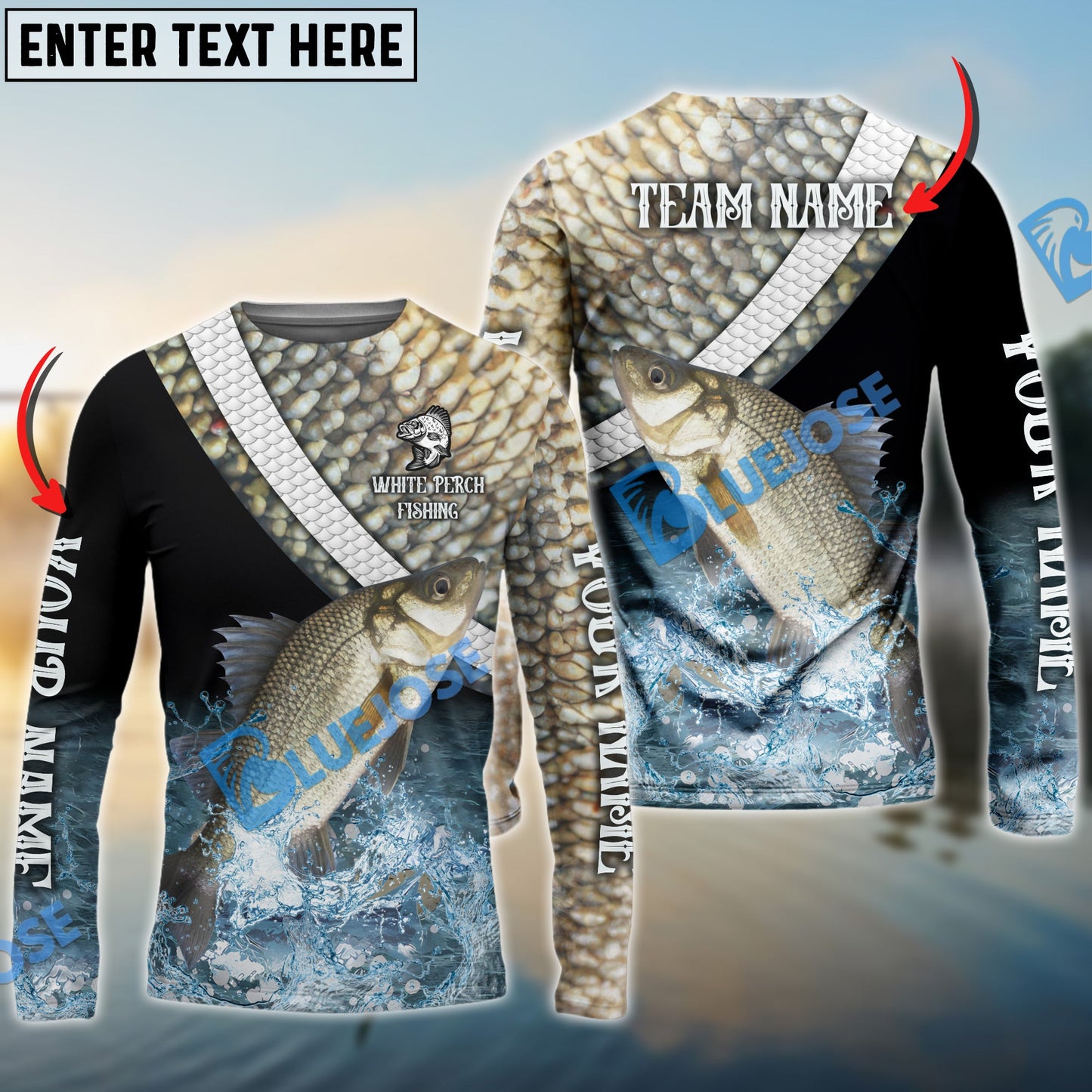 Frenzidea White Perch Fishing Skin Water Custom Name & Team Name 3D Shirts