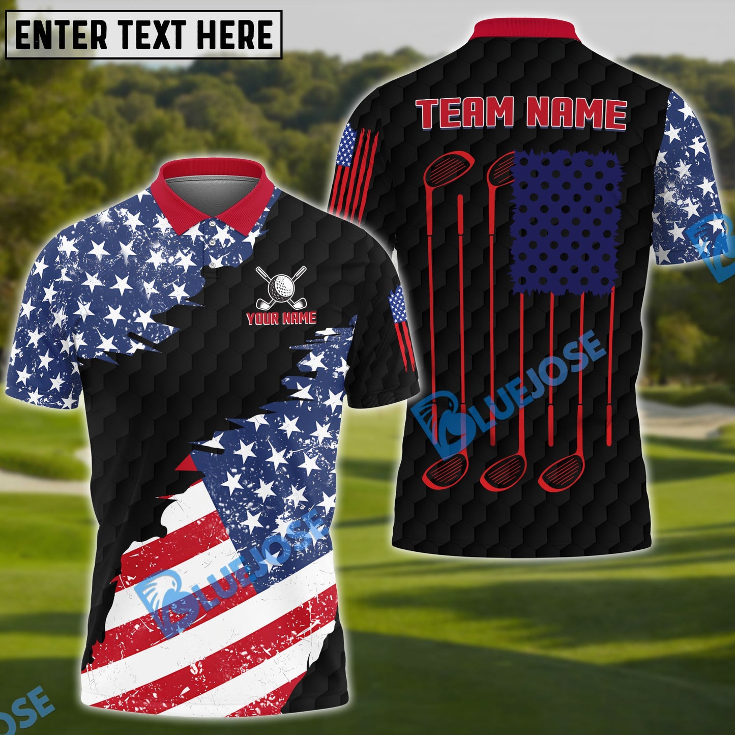 Frenzidea Golf US Flag White Red Customized Name, Team Name 3D Shirts