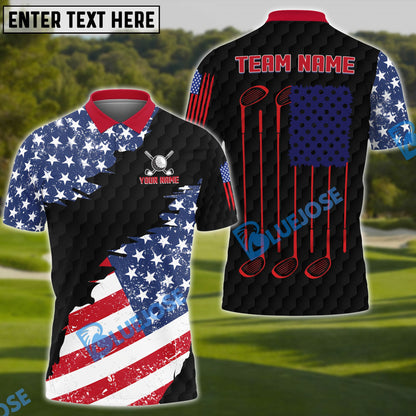 Frenzidea Golf US Flag White Red Customized Name, Team Name 3D Shirts