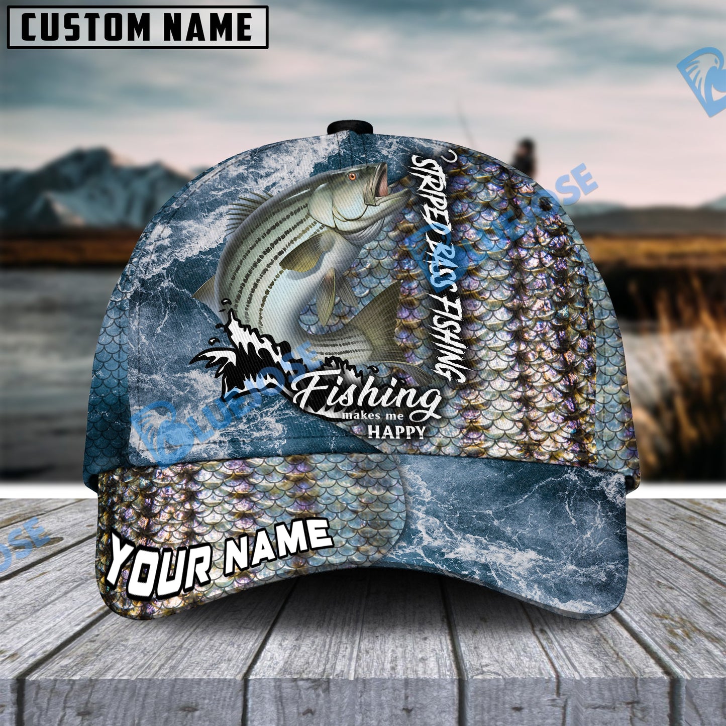 Frenzidea Personalized Striped Bass Fishing Skin Seawave Classic Cap