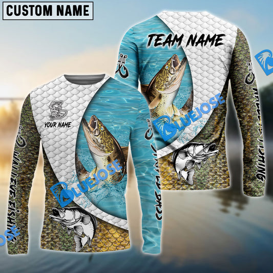 Frenzidea Walleye Fishing White Skin Diagonal Custom Name & Team Name 3D Shirts