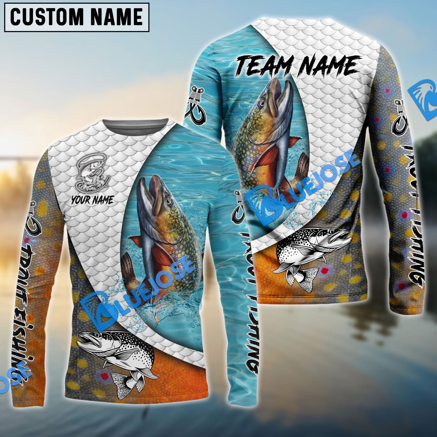 Frenzidea Trout Fishing White Skin Diagonal Custom Name & Team Name 3D Shirts