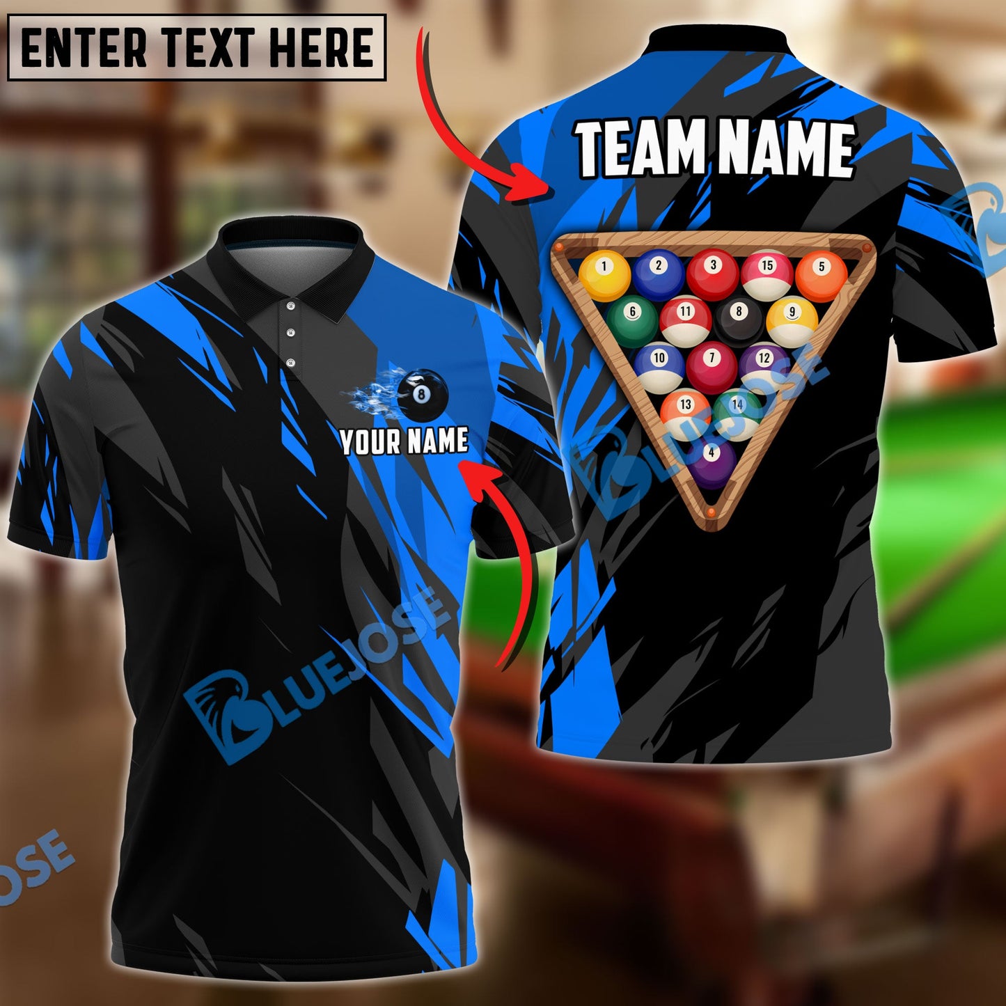 Frenzidea Billiards Ball 8 Victory Rack  Personalized Name, Team Name Unisex Shirt ( 6 Colors )