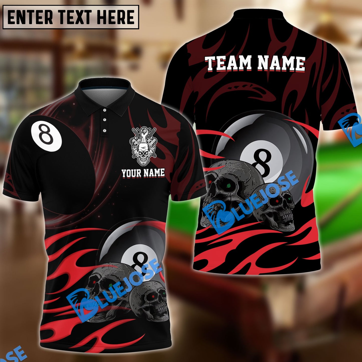 Frenzidea Billiards Ball 8 Skulls Personalized Name, Team Name Unisex Shirt ( 6 Colors )