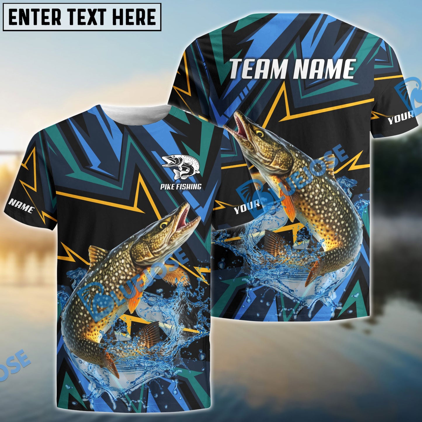 frenzidea Pike Fishing Lightning Pattern Sport Custom Name & Team Name 3D Shirts