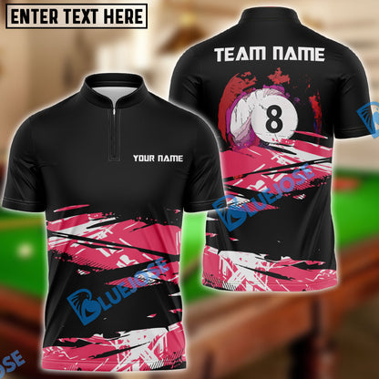 Frenzidea Billiards 8 Ball Black and Pink Customized Name, Team Name Unisex Shirt