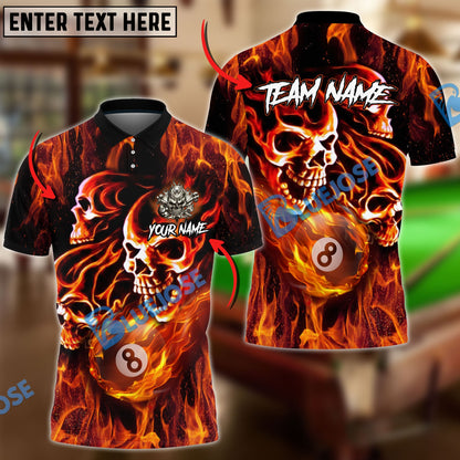 Frenzidea Billiards 8 Ball Fusion Skulls Personalized Name, Team Name Unisex Shirt ( 4 Colors )
