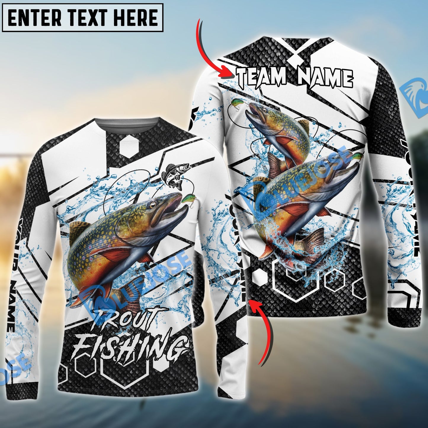 Frenzidea Trout Fishing White Gray Black Hexagon Sport Custom Name & Team Name 3D Shirts