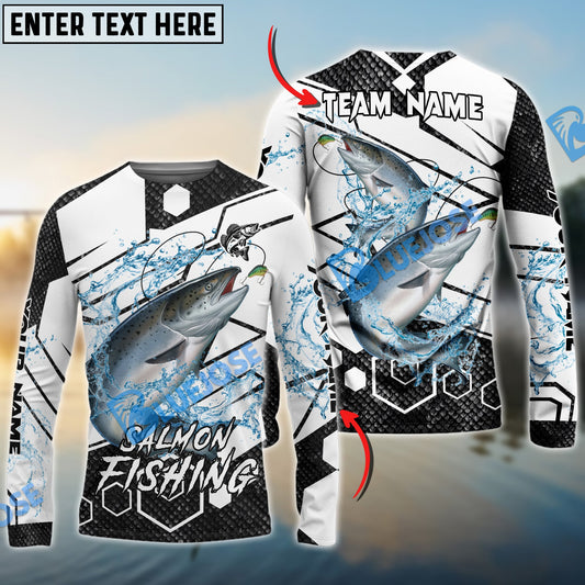 Frenzidea Salmon Fishing White Gray Black Hexagon Sport Custom Name & Team Name 3D Shirts