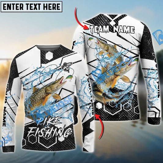 Frenzidea Pike Fishing White Gray Black Hexagon Sport Custom Name & Team Name 3D Shirts
