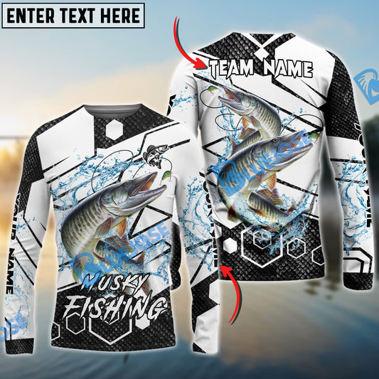 Frenzidea Musky Fishing White Gray Black Hexagon Sport Custom Name & Team Name 3D Shirts
