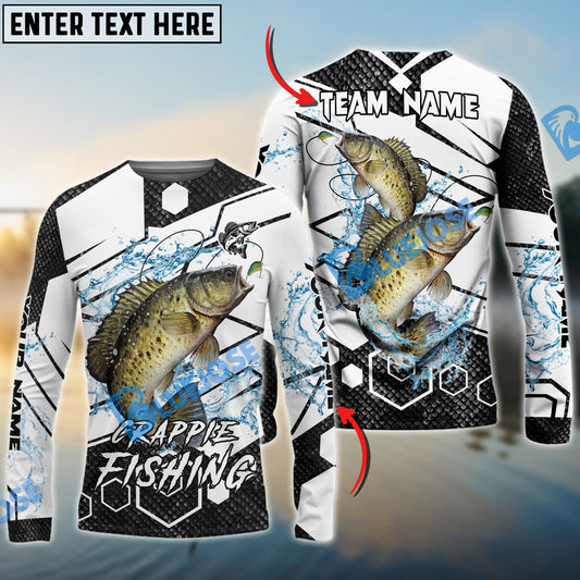 Frenzidea Crappie Fishing White Gray Black Hexagon Sport Custom Name & Team Name 3D Shirts