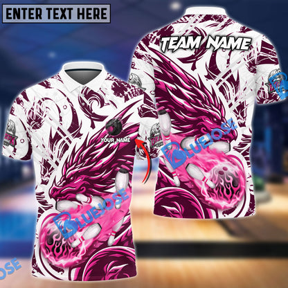 Frenzideas Bowling And Pins Blasting Dragon Customized Name 3D Shirt ( 6 Colors)