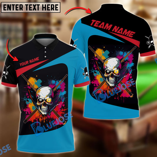 Frenzidea Billiards Colorful Skull Personalized Name, Team Name Shirt