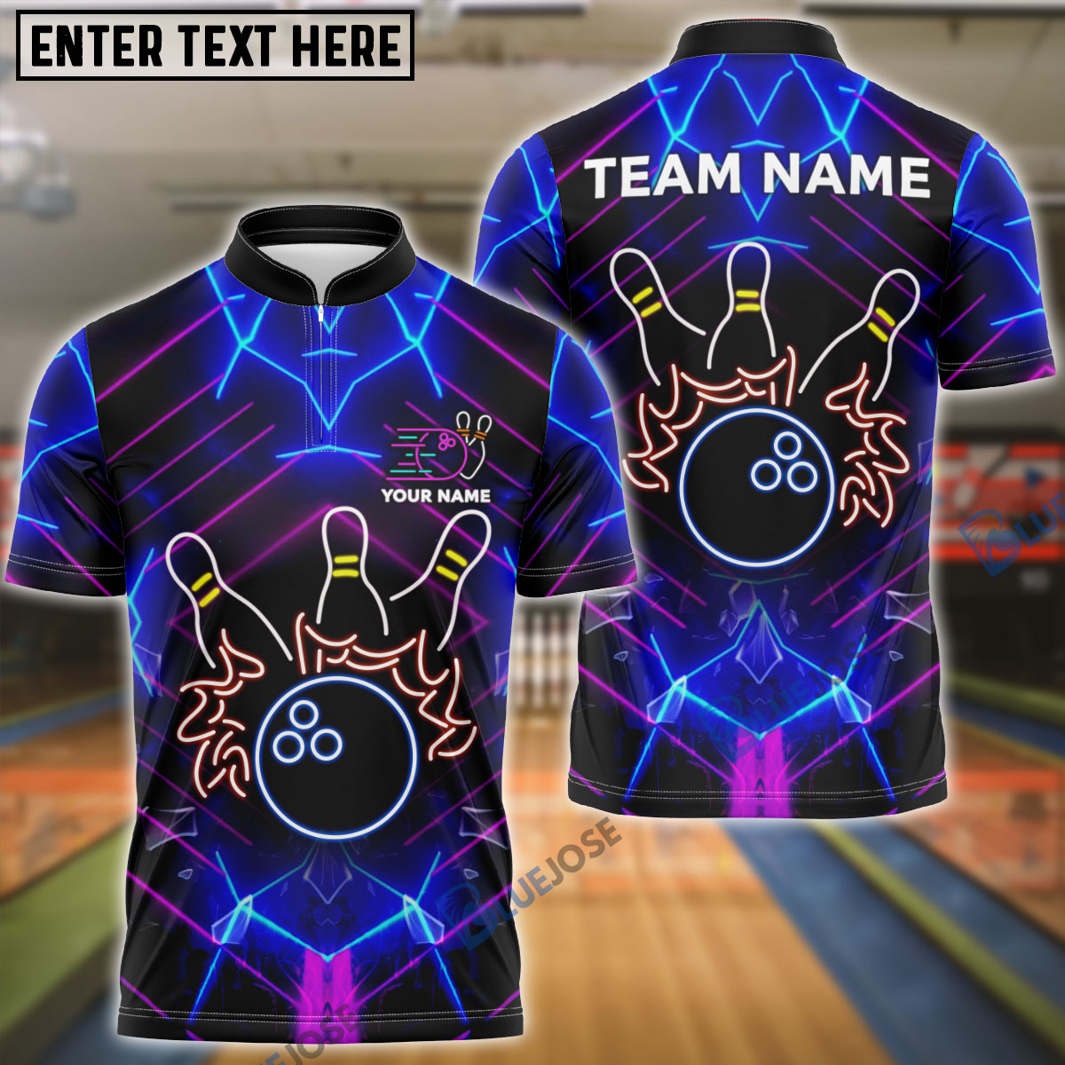 Frenzideas Bowling And Pins Neon Light Style Customized Name, Team Name 3D Shirt