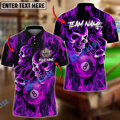Frenzidea Billiards 8 Ball Fusion Skulls Personalized Name, Team Name Unisex Shirt ( 4 Colors )