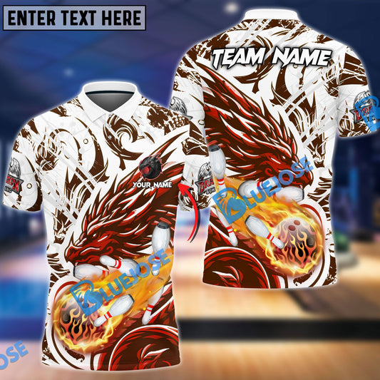 Frenzideas Bowling And Pins Blasting Dragon Customized Name 3D Shirt ( 6 Colors)