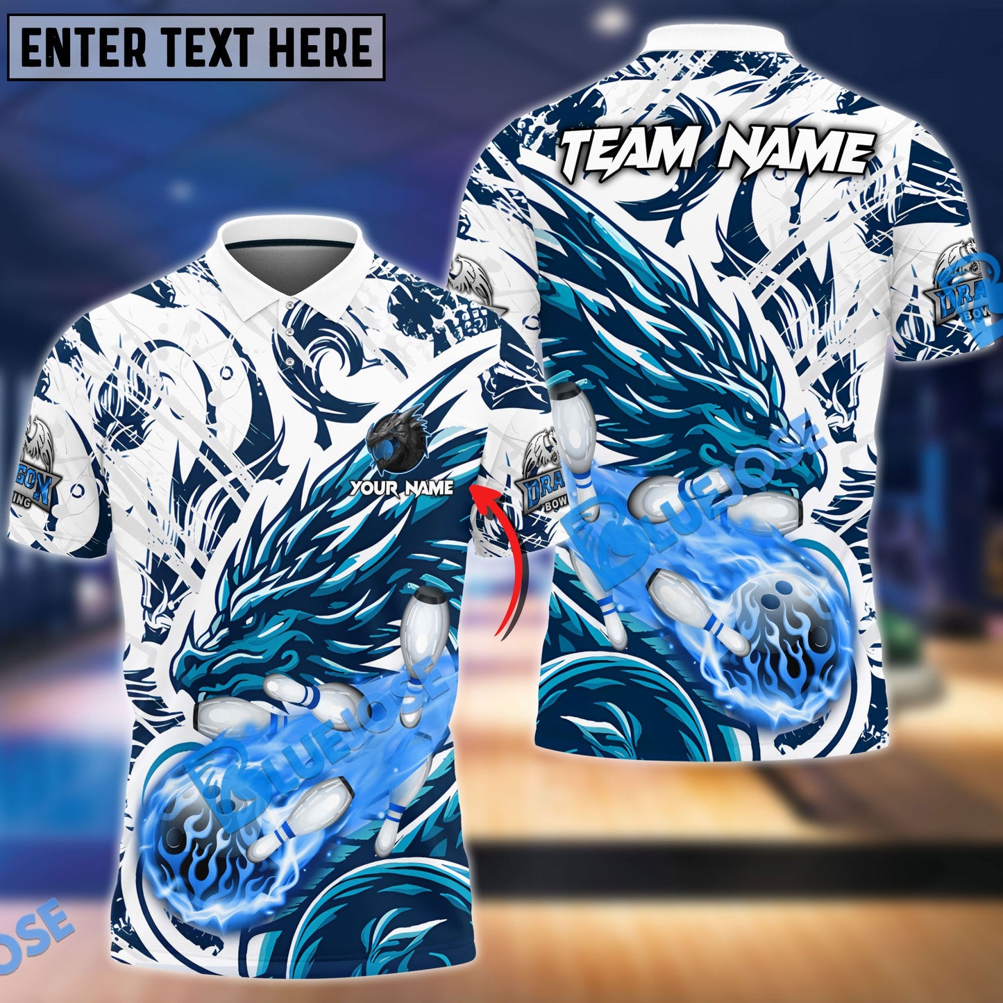 Frenzideas Bowling And Pins Blasting Dragon Customized Name 3D Shirt ( 6 Colors)