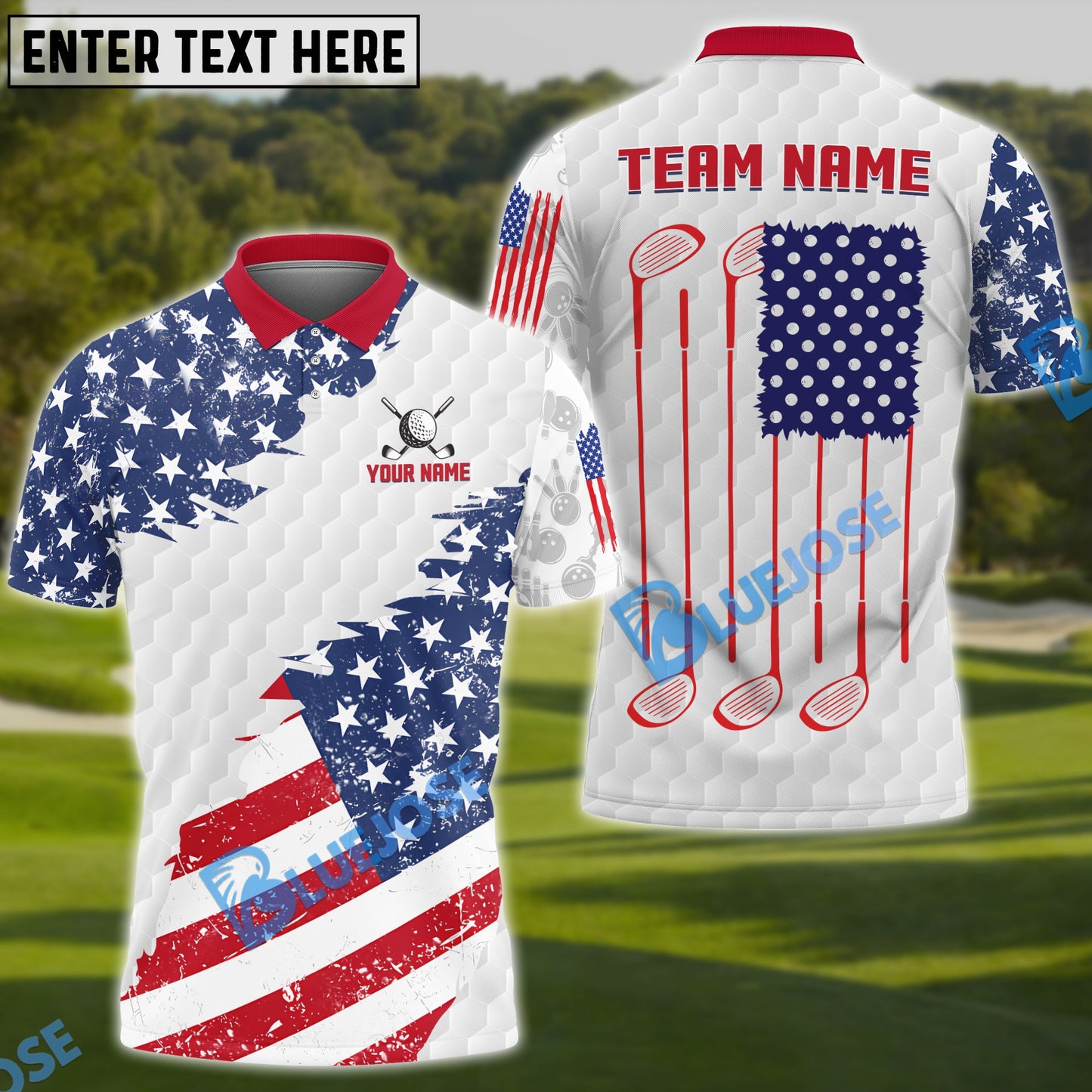 Frenzidea Golf US Flag White Red Customized Name, Team Name 3D Shirts
